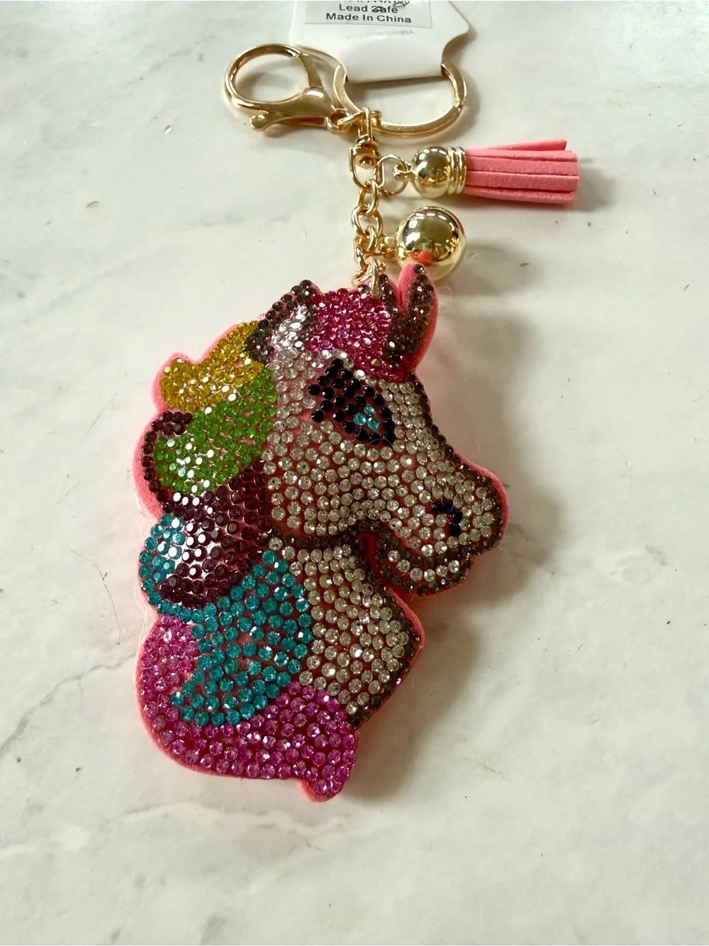 NWT Puffy Rainbow Rhinestone Unicorn Bag Charm & Keychain ✨